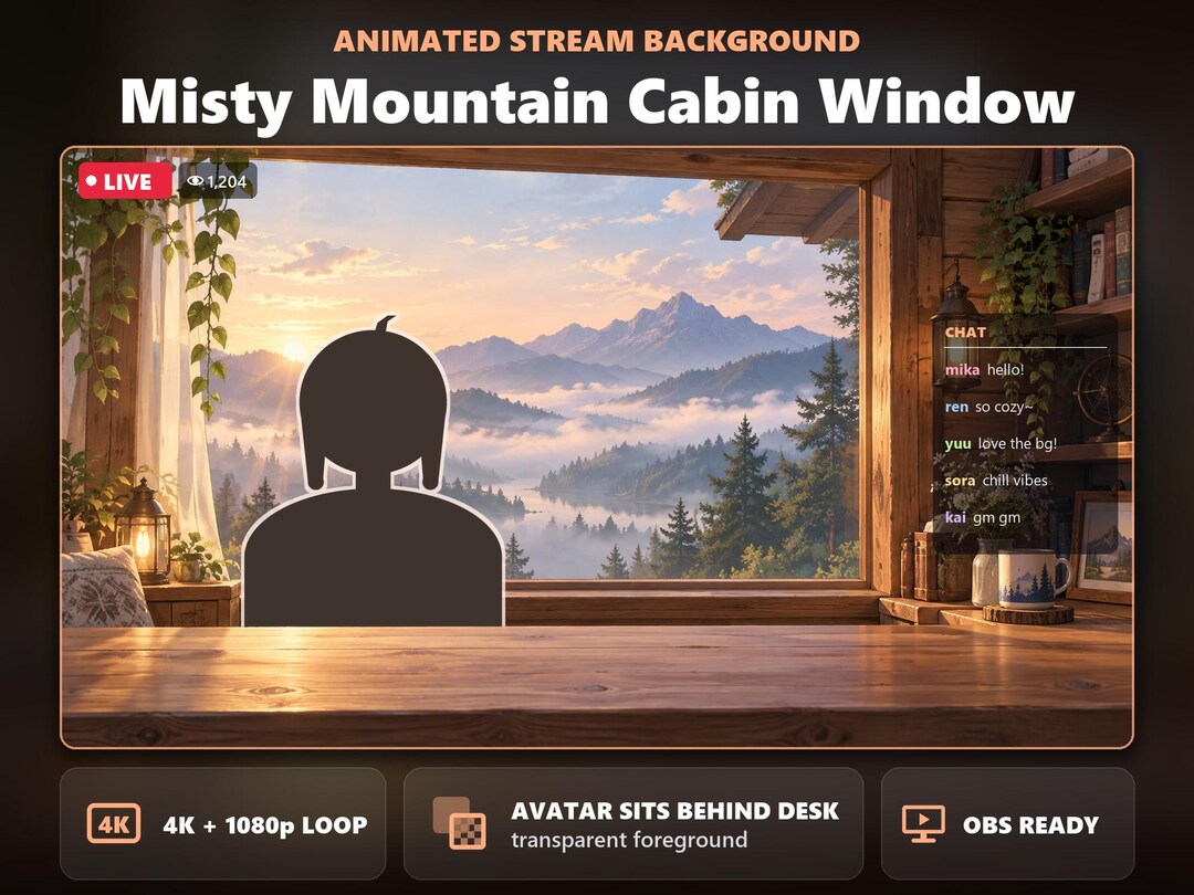Animated Vtuber Background | Misty Mountain Cabin Window | 4K + 1080p ...