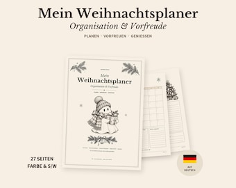 Weihnachtsplaner zum Ausdrucken | Deutsch, Organisation, Geschenkideen, Menü, Backen, Deko | PDF Farbe & SW