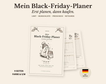 Black Friday Planer zum Ausdrucken | Deutsch, Budget, Wunschliste, Preisvergleich, Retouren | PDF Farbe & SW