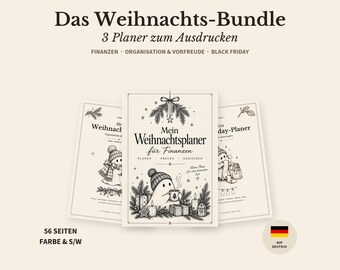 Pack de 3 agendas de Noël à imprimer | Finances, Organisation, Black Friday | Allemand, PDF, Couleur et Noir et Blanc