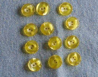 Set of 12 Vintage Shiny Yellow Plastic Buttons-(  9/16 inch)-Item# 7-124