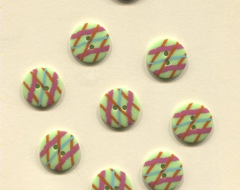 Set of 8 Light Green Plastic Buttons with Colorful Line Design- ( 3/4 inch)-Item# 8-14