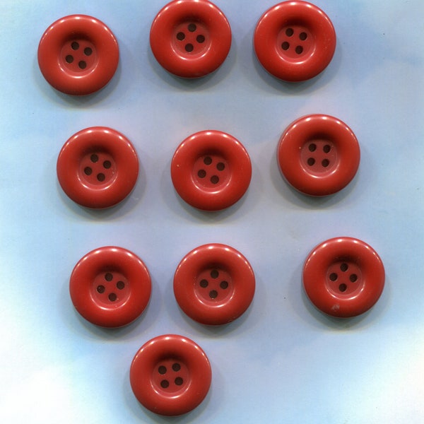 Set of 10 Vintage Red Plastic Buttons-( 7/8 inch)- Item# 679