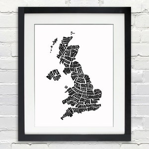 United Kingdom Word Map A typographic word map of Cities of United Kingdom, Home Decor Wall Art, Black and White, Canvas or Print, Moving image 1