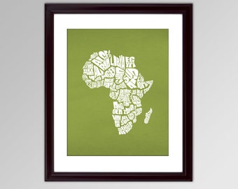 Africa Word Map - Typographic text map of the Countries of Africa,Travel Map, Typography Stencil Art, Custom Gift, Home Decor, Canvas Print