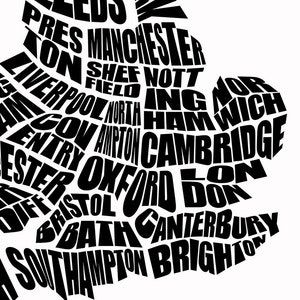 United Kingdom Word Map A typographic word map of Cities of United Kingdom, Home Decor Wall Art, Black and White, Canvas or Print, Moving image 4