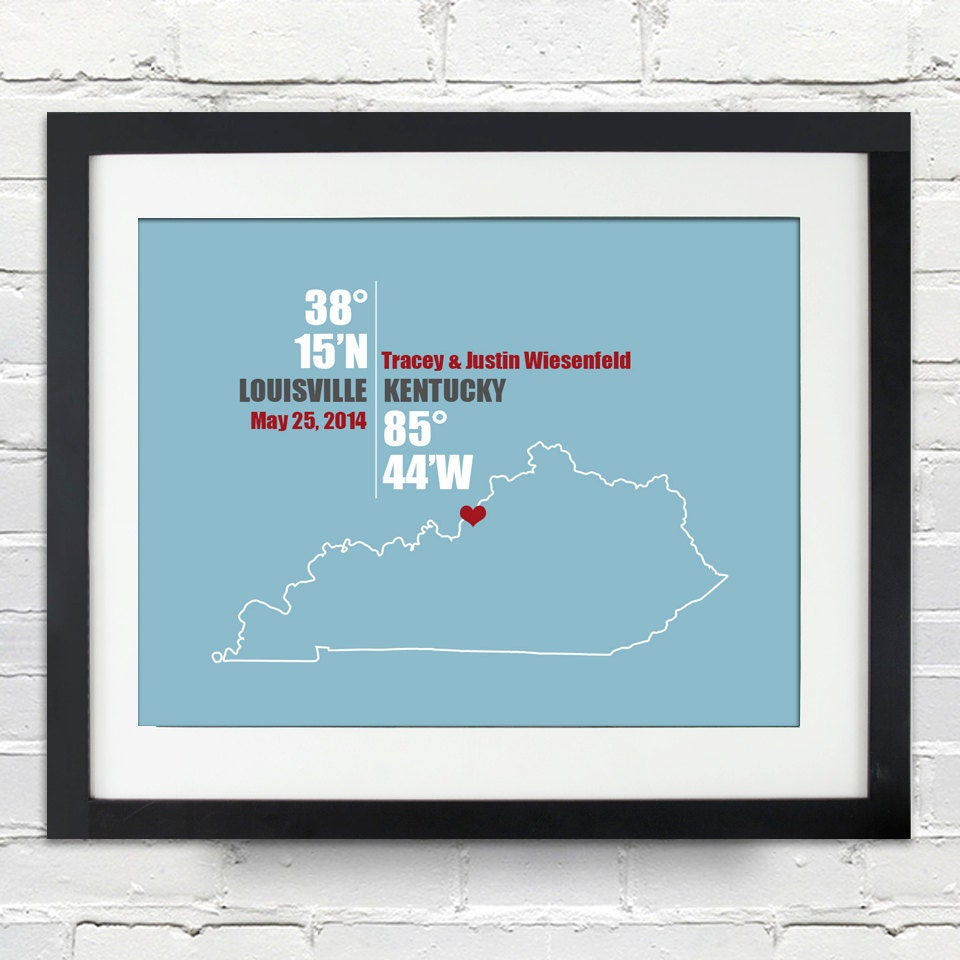 Kentucky Coordinate Personalized Wedding Or Anniversary Gift
