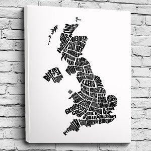 United Kingdom Word Map A typographic word map of Cities of United Kingdom, Home Decor Wall Art, Black and White, Canvas or Print, Moving image 2
