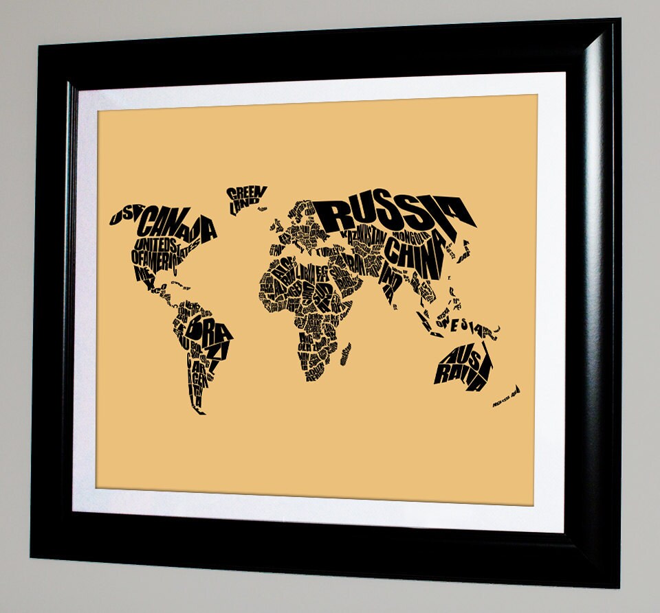 World Word Map Typography Custom Color Choice 8x10 11x14 - Etsy