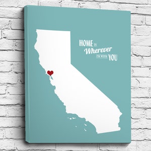 Home Is Wherever I'm With You State or Country, Personalized Wedding or Anniversary Gift, Map Print or Canvas, Bridal Shower Gift Ideas image 1