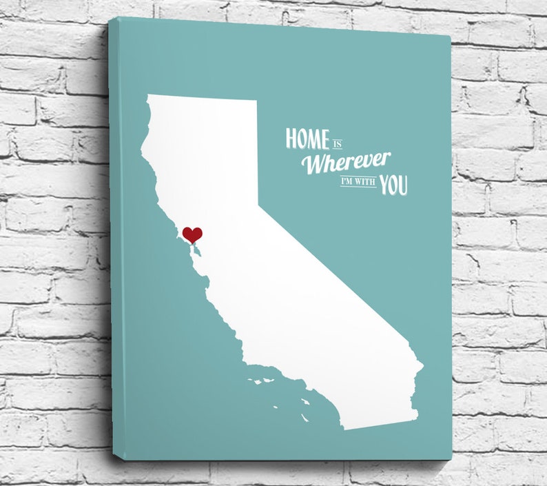 Home Is Wherever I'm With You State or Country, Personalized Wedding or Anniversary Gift, Map Print or Canvas, Bridal Shower Gift Ideas image 1