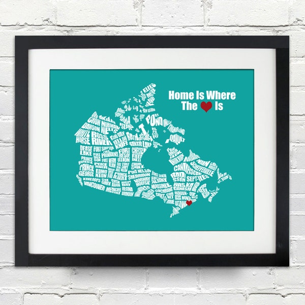 Home is Where the Heart Is - Canada Word Map, Personalized Wedding, Anniversary, Birdal Shower, Housewarming, Moving Gift Ideas