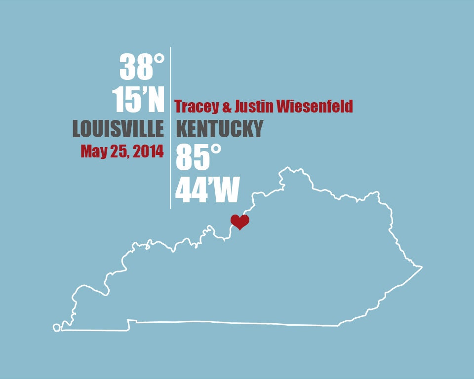 Kentucky Coordinate Personalized Wedding Or Anniversary Gift