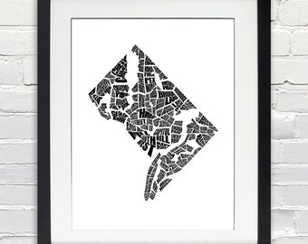 Washington DC Word Map - A typographic word map of Neighborhoods of Washington DC, Home Decor, Black and White, Canvas or Print, Moving Gift