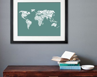 World Word Map - A typographic word map of the Countries of the World, Custom Art Print or Canvas Art