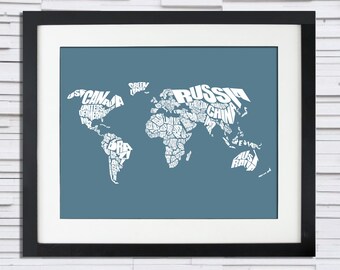 World Word Map - A typographic word map of the Countries of the World.  World Map Stencil, Print or Canvas, Travel Gift Idea