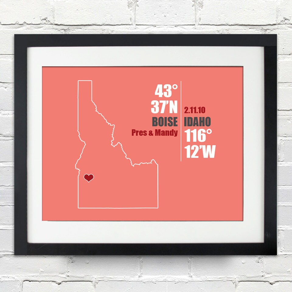 Idaho Coordinate Wedding Or Anniversary Gift Any State Or Etsy Idaho Coordinate Wedding Or Anniversary Gift Any State Or Etsy