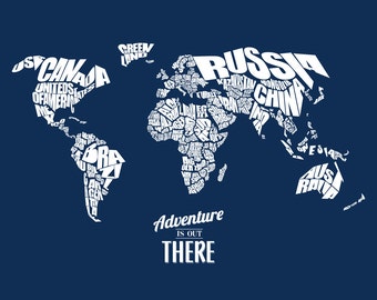 Adventure Is Out There - World Word Map - INSTANT DOWNLOAD - Navy, 8x10
