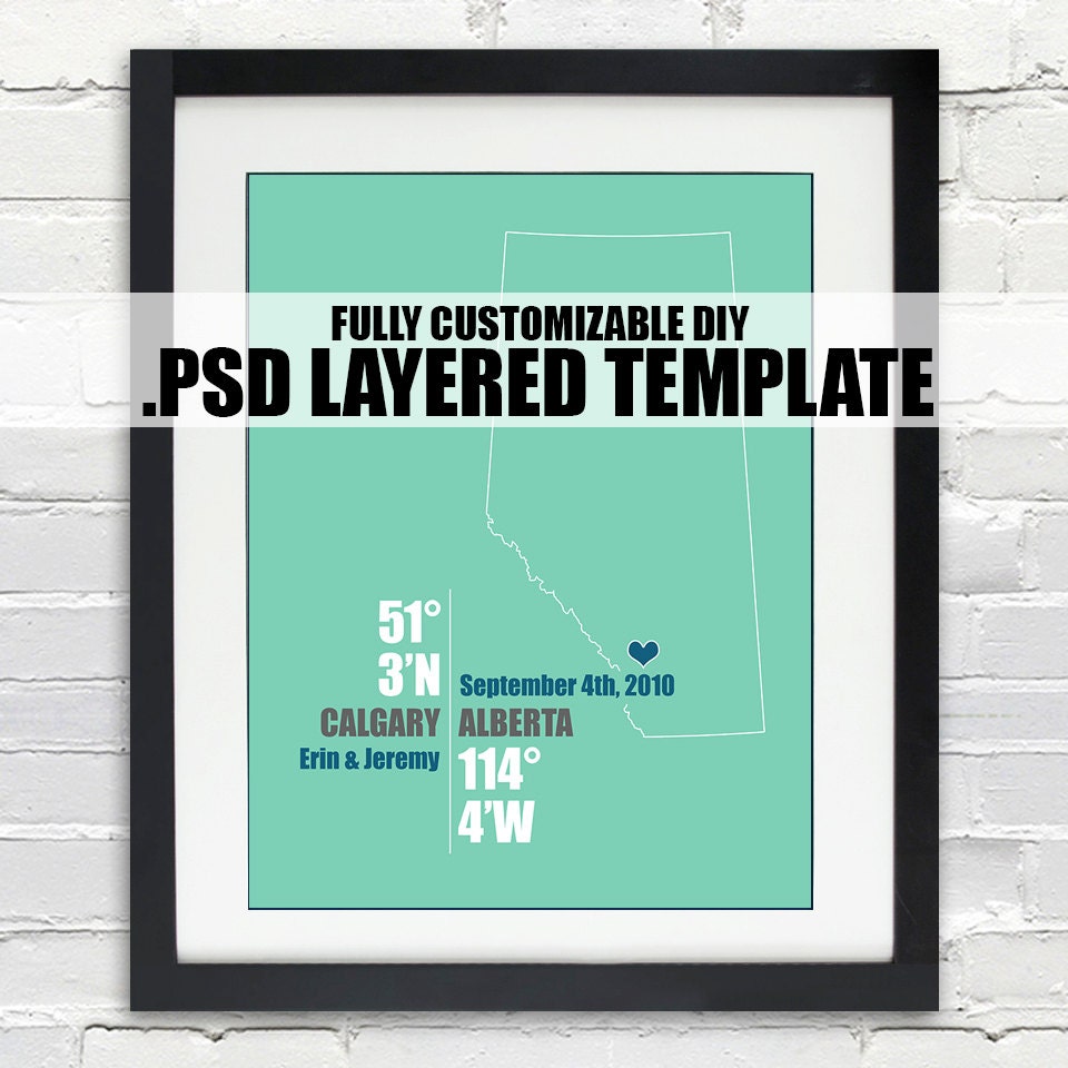 Alberta Canada Coordinate Print Personalized Diy Psd