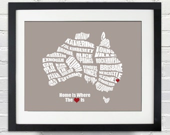 Home is Where the Heart Is - Australia Word Map - Perfect Wedding, Anniversary, or Bridal Shower Gift, Personalize and Custom