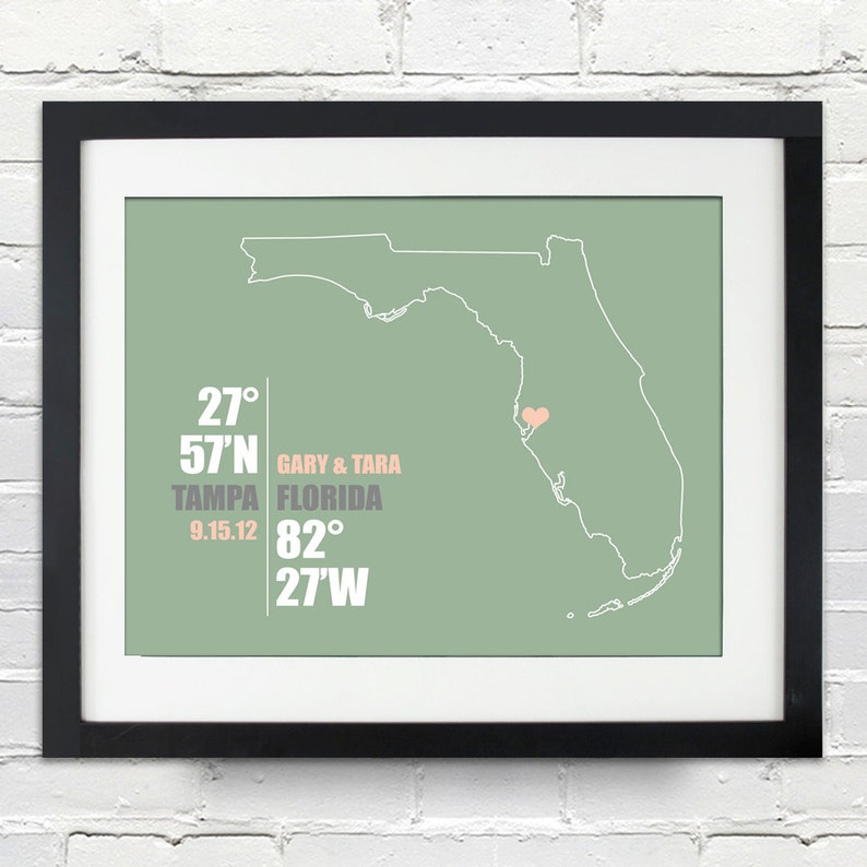 Coordinate Wedding or Anniversary Gift, Any State or Country Map Print, Bride and Groom Names, Place and Date, Bridal Shower Gift, Custom image 3