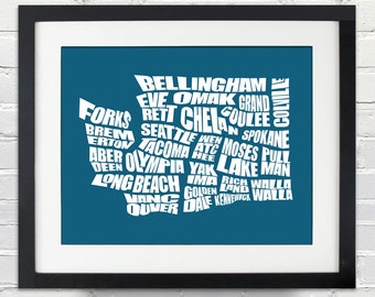 Washington Word Map - A typographic word map of cities in the state of Washington