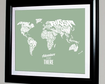 Adventure Is Out There - World Word Map with Travel Quote - 8x10