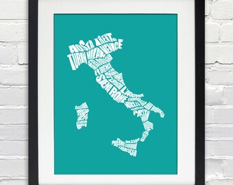 Italy Word Map - A Typographic Word Map of Italian Cities, Travel Map, Typography Stencil Art, Custom Gift, Home Decor, Custom Color