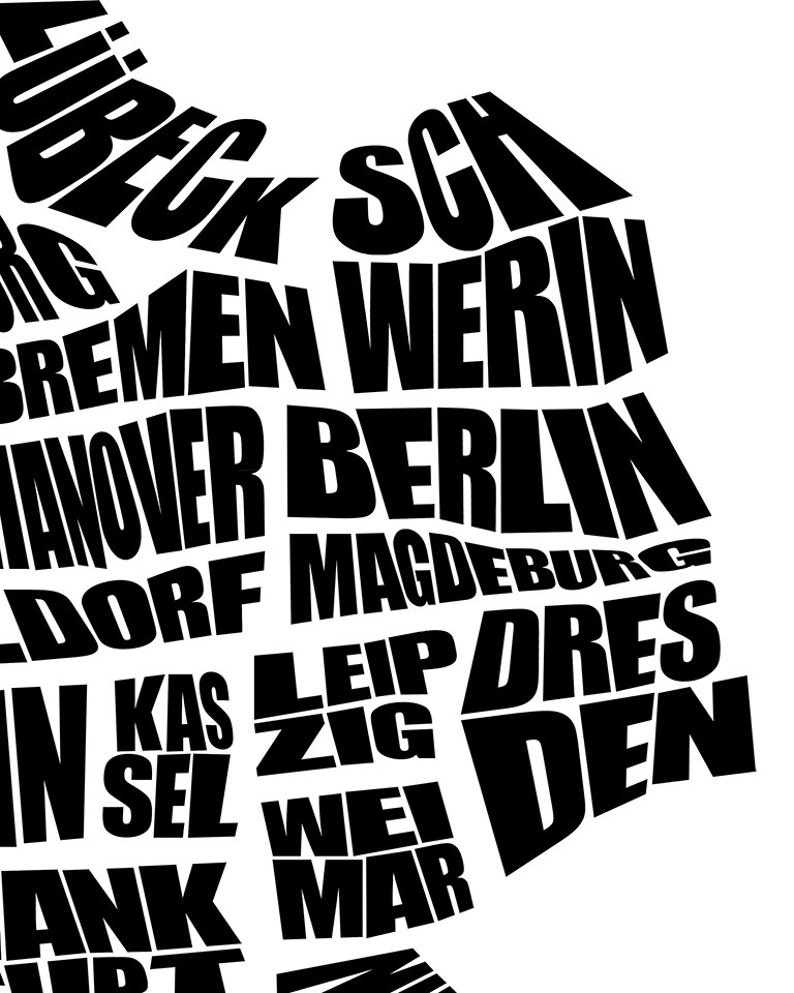 Germany Word Map A Typographic Word Map of Cities of Germany, Home