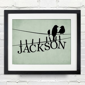 Family Name Birds on a Clothesline Silhouette Print image 2