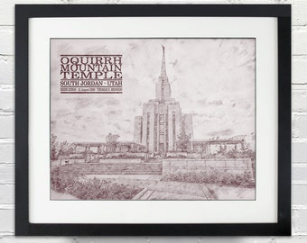 Oquirrh Mountain Temple Sketch Print, Typography Poster, Print or Canvas, LDS, 8x10, 11x14, 16x20, 20x30