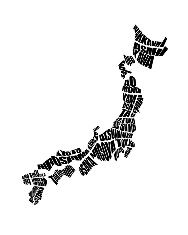 Japan Word Map A Typographic Word Map of Japanese Cities, Home Decor