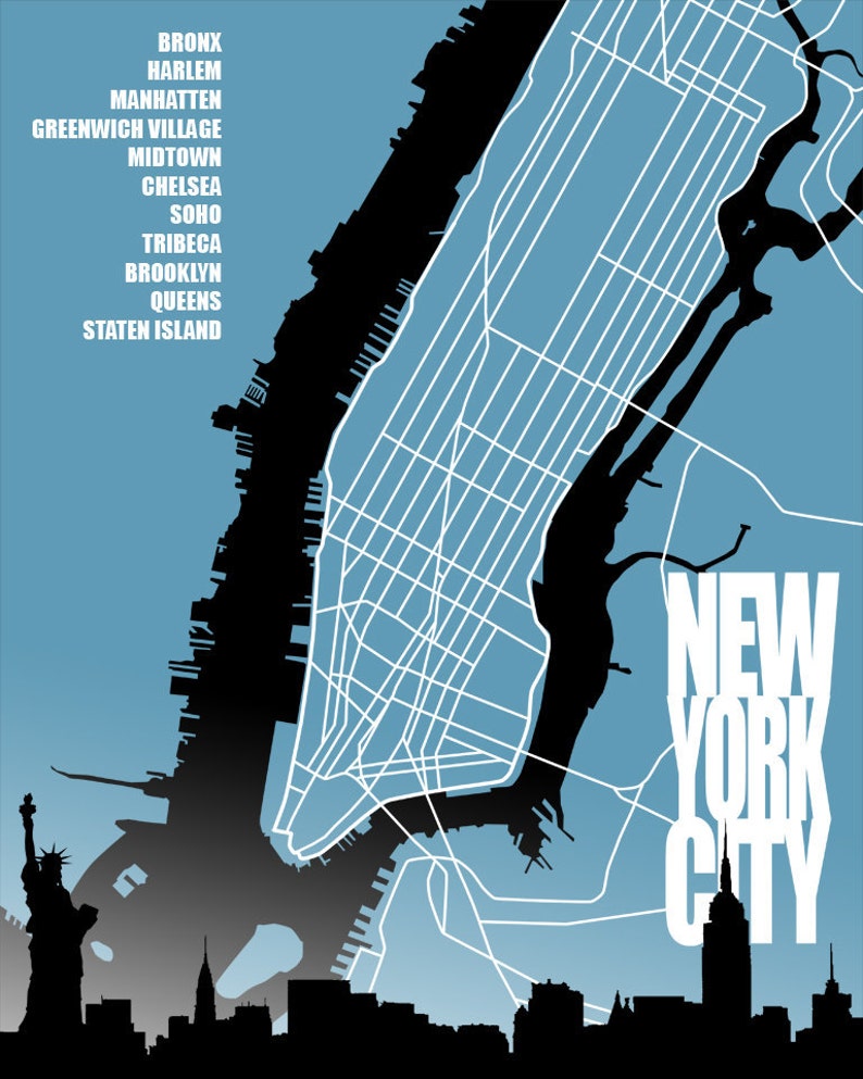 New York City Poster Print or Canvas NYC Neighborhoods Etsy