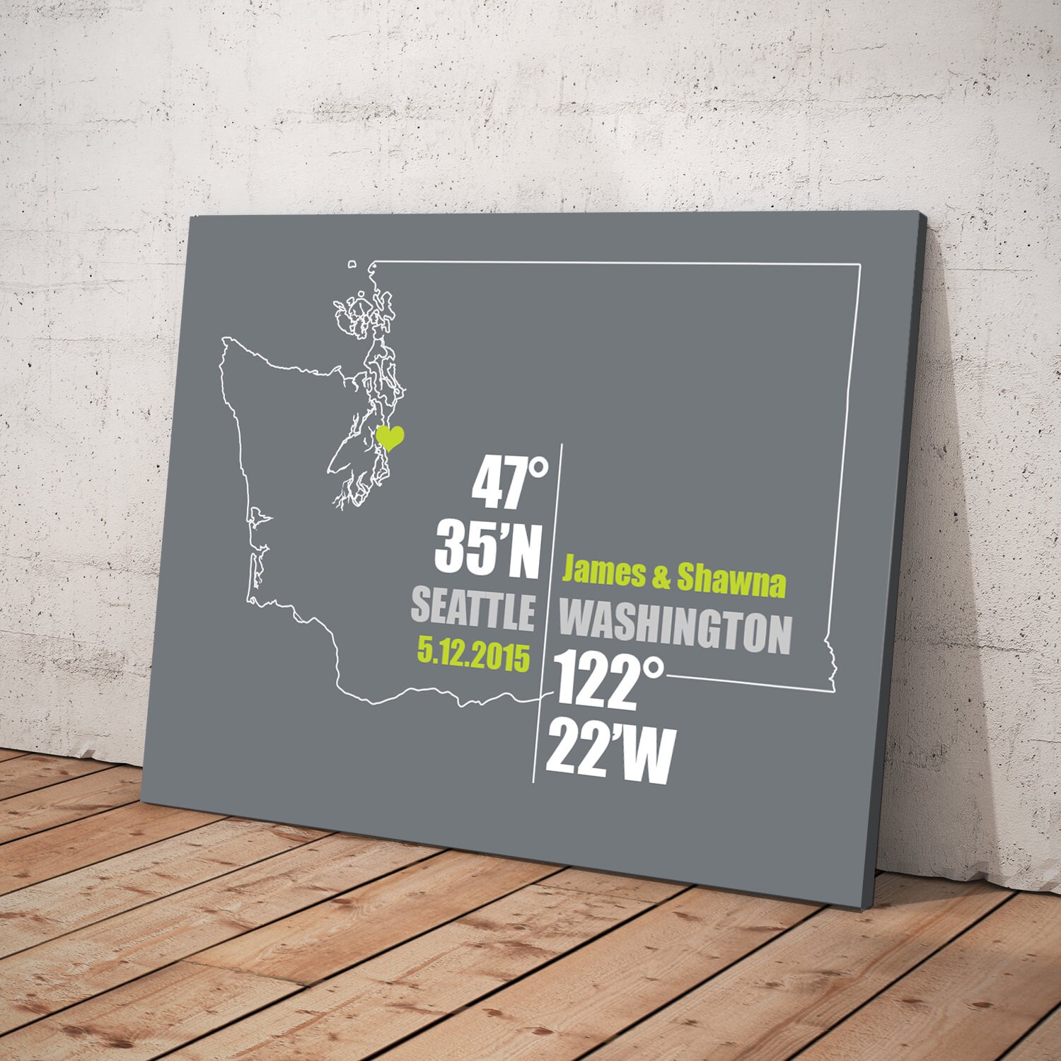 Washington Coordinate Personalized Wedding Or Anniversary Gift
