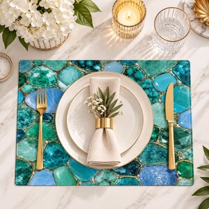 Blue Agate Placemat, Double-Sided Dining Table Mat, Natural Cotton