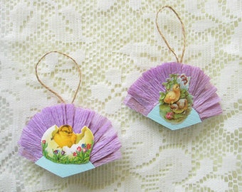 Easter Chick Paper Ornaments / Set Of Two