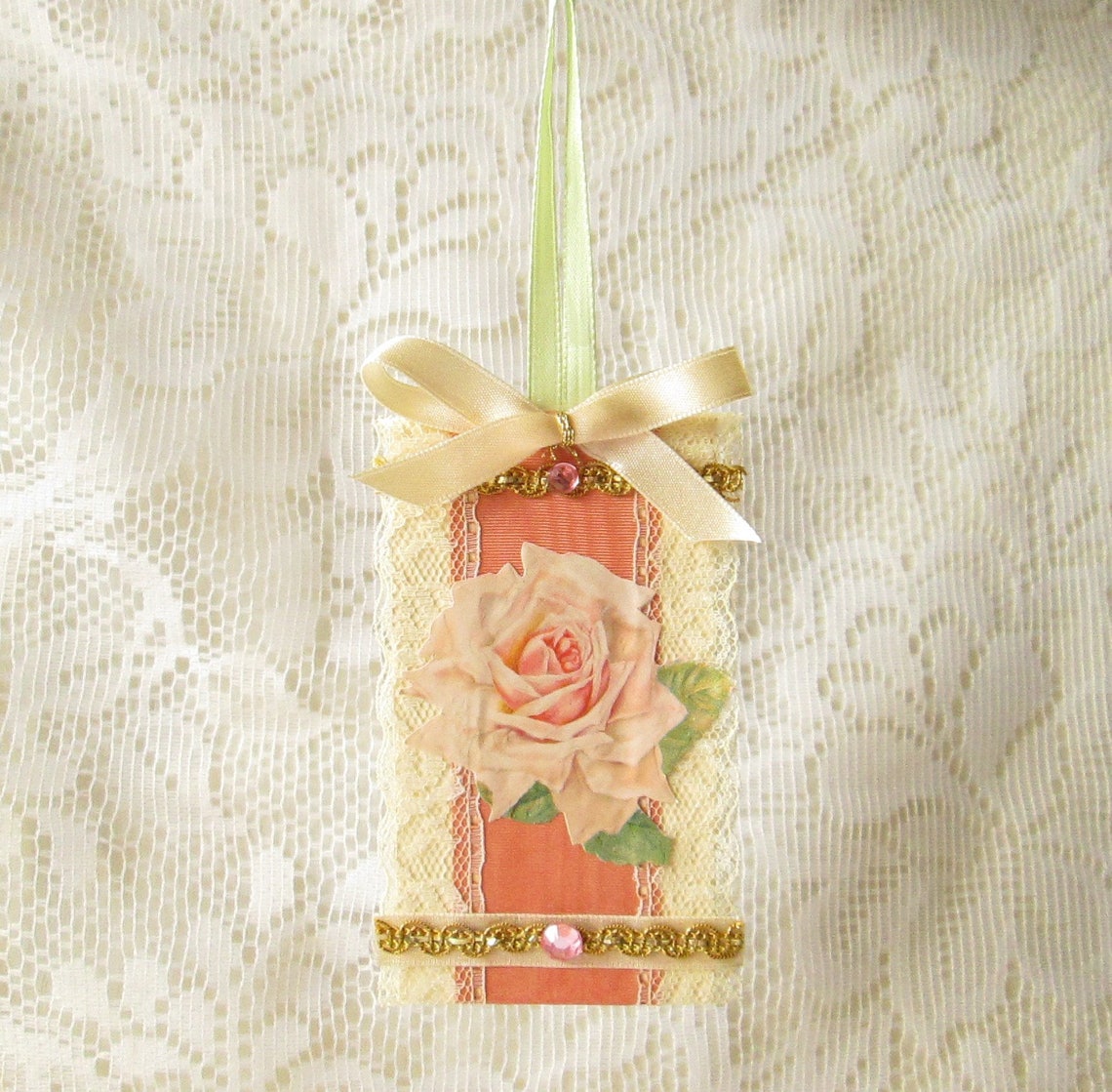 Pink Rose Ornament / Scrap Ornament / Summer Ornament Etsy