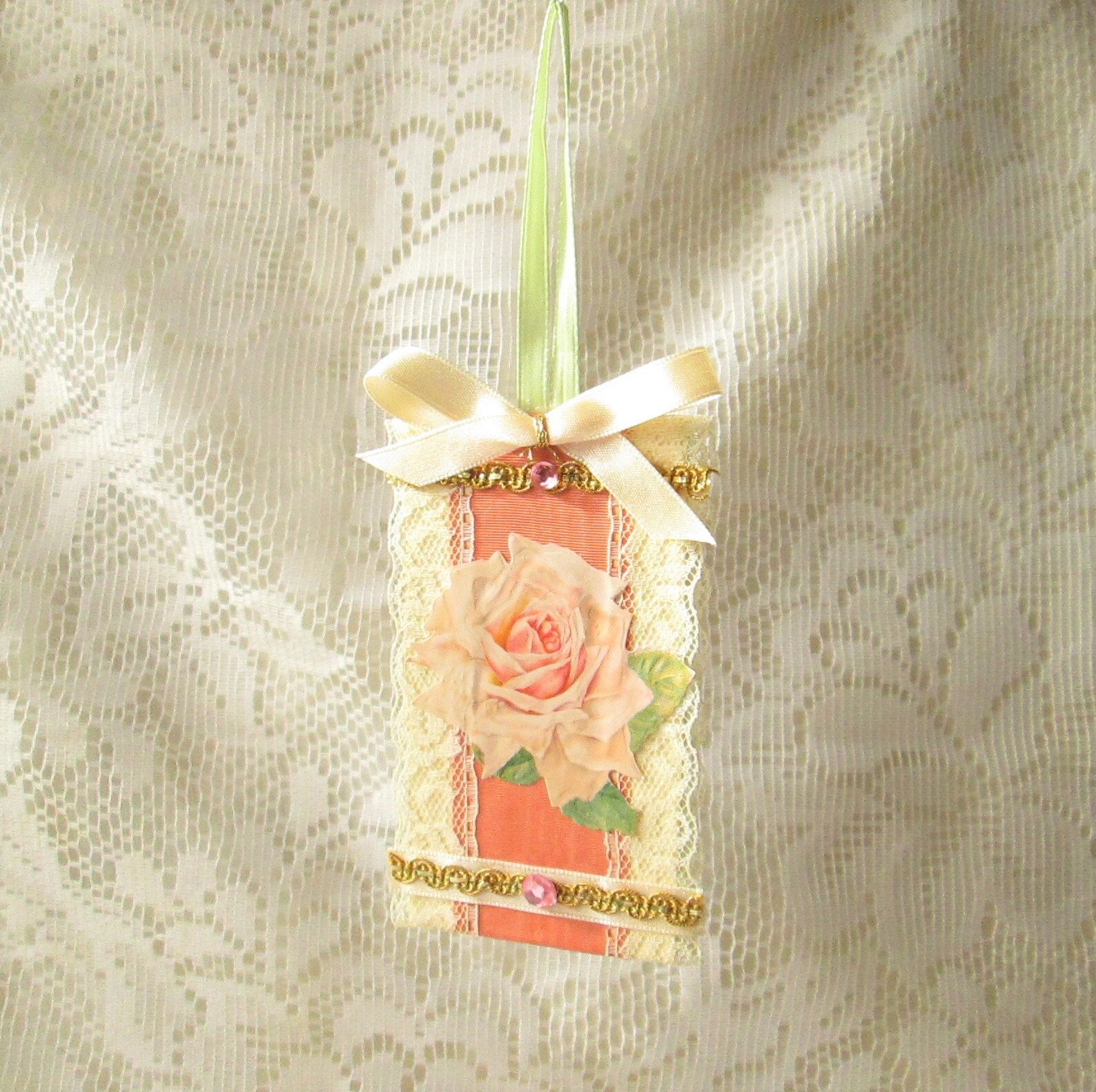 Pink Rose Ornament / Scrap Ornament / Summer Ornament Etsy