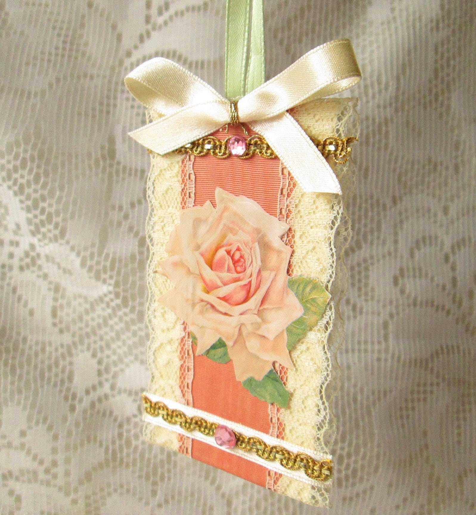 Pink Rose Ornament / Scrap Ornament / Summer Ornament Etsy