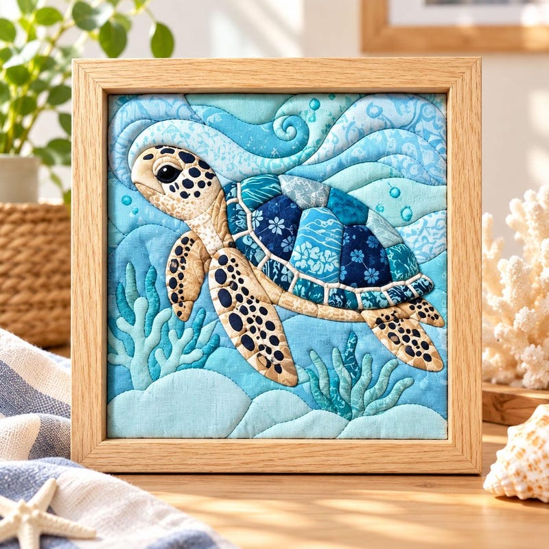 Beach Turtle Pattern Sea Turtle Art Quilt Kit - Etsy UK
