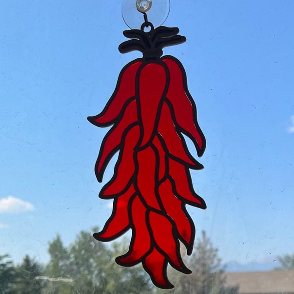 Dried Pepper Ristra Sun Catcher | Faux Stained Glass | Southwest | Ristras | New Mexico | Window Hanging
