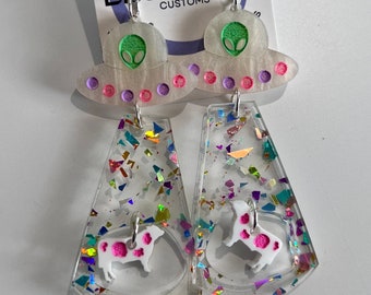 Party Alien Abduction Dangle Earring | Earring | Statement | Alien | Cow