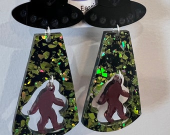 Bigfoot Alien Abduction Dangle Earring | Chunky Glitter | Earring | Statement | Alien | Bigfoot | Cryptid