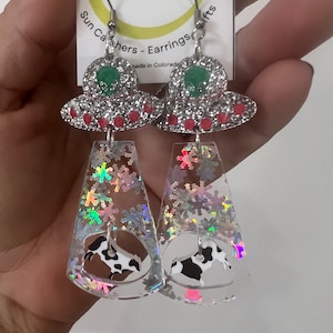 Snowflake Alien Abduction Dangle Earring | Earring | Statement | Alien | Cow