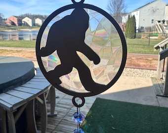 Bigfoot Sun Catcher | Stained Glass Window Hanging | Sasquatch Window Hanging | Funny Nature Decor | Cabin Decor | Unique Gift | Prism
