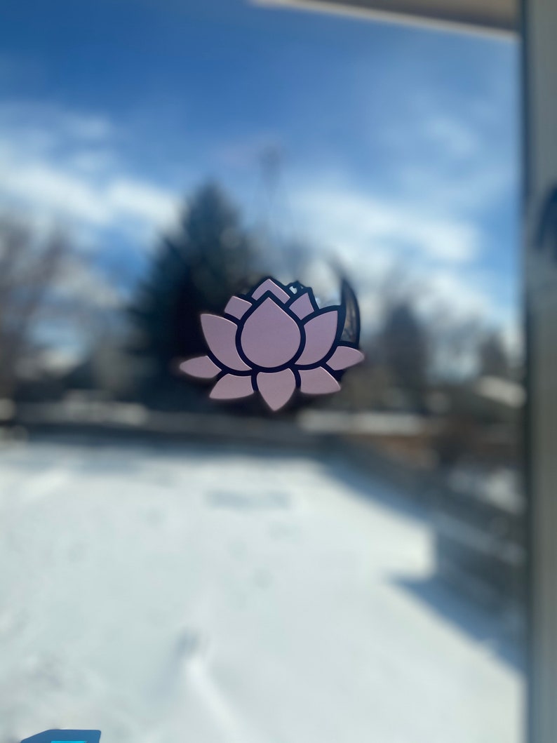 Faux Stained Glass Pink Lotus and Moon Sun Catcher Moon Lotus Window Hanging