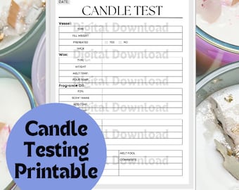 Puede incluir: Un registro de prueba de velas imprimible con secciones para el recipiente, la cera, el aceite de fragancia, la piscina de fusión y los comentarios. El registro está diseñado para ayudar a los fabricantes de velas a realizar un seguimiento de su progreso y mejorar sus habilidades de fabricación de velas.