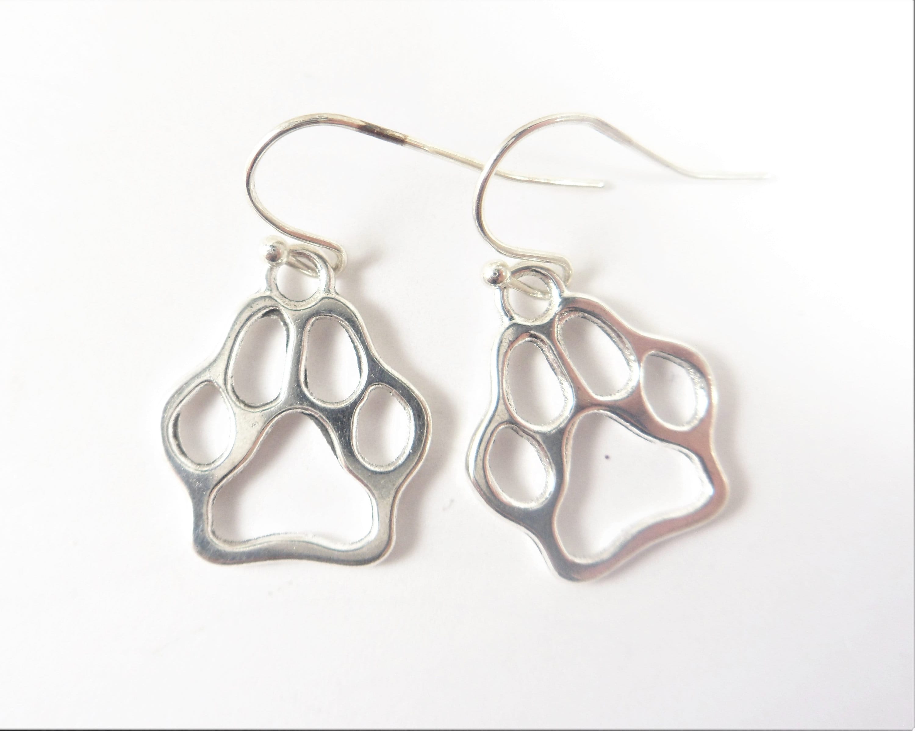 Paw Print Earrings Silver Dog Paw Jewelry Cat Paw Earrings Etsy