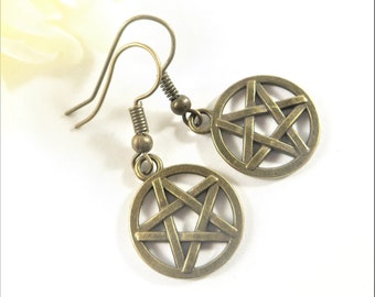 Bronze Star Earrings Pentagram Pentacle Mother Earth Lover Jewelry Star Jewelry For Her Captivating 5 Pointed Star Earring for Nature Lover