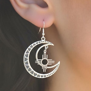 Zia Earrings, Crescent Moon Hearts, Southwestern Jewelry Set image 1